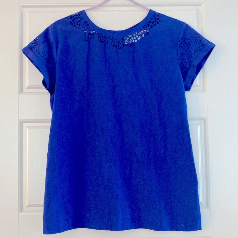 Zara cobalt blue blouse with laser cut details